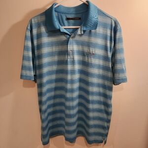 Greg Norman Shirt Mens Large Blue Striped Short Sleeve Polo Golf